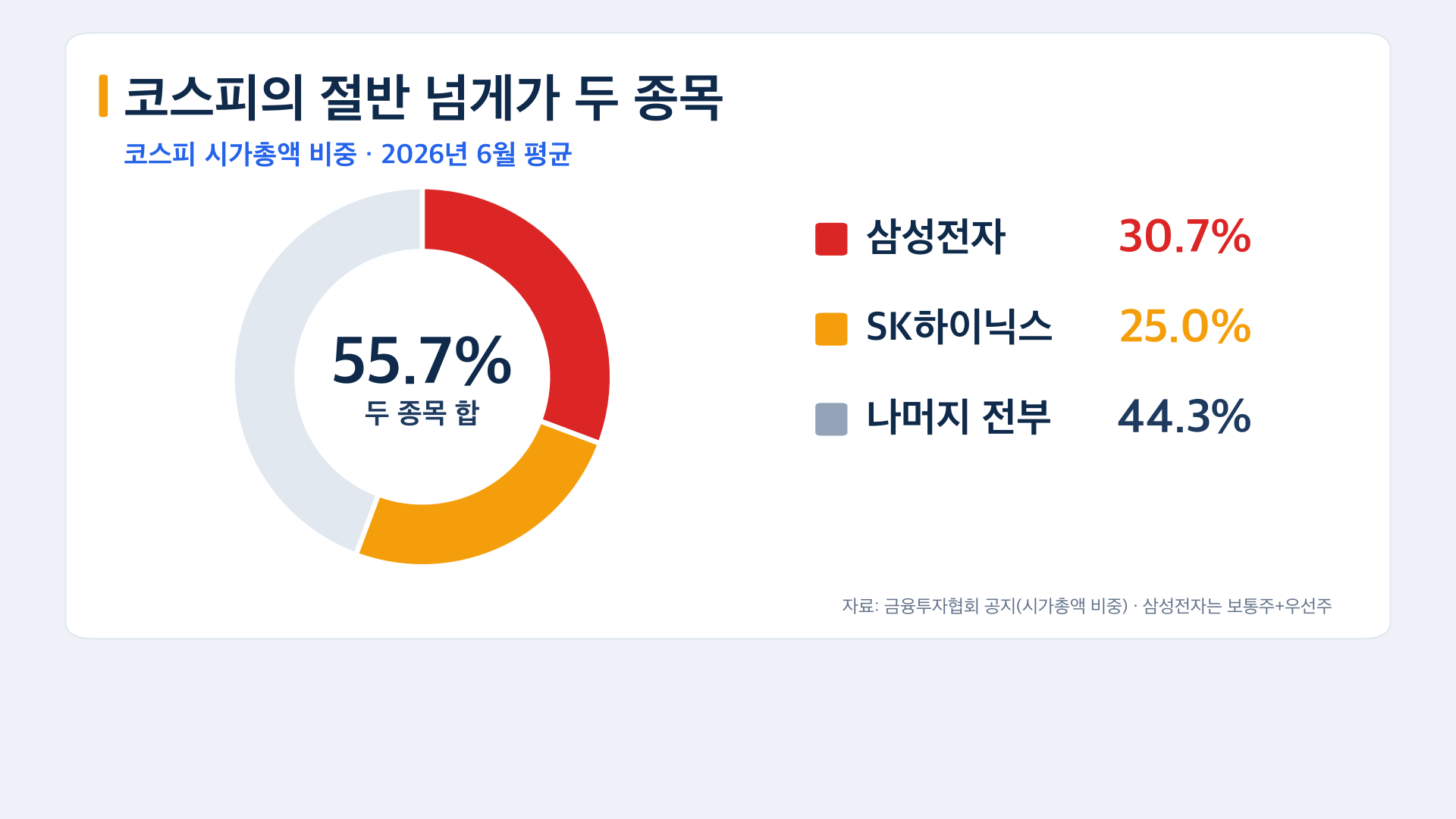 삼성전자 SK하이닉스 두 종목이 코스피 55.7%